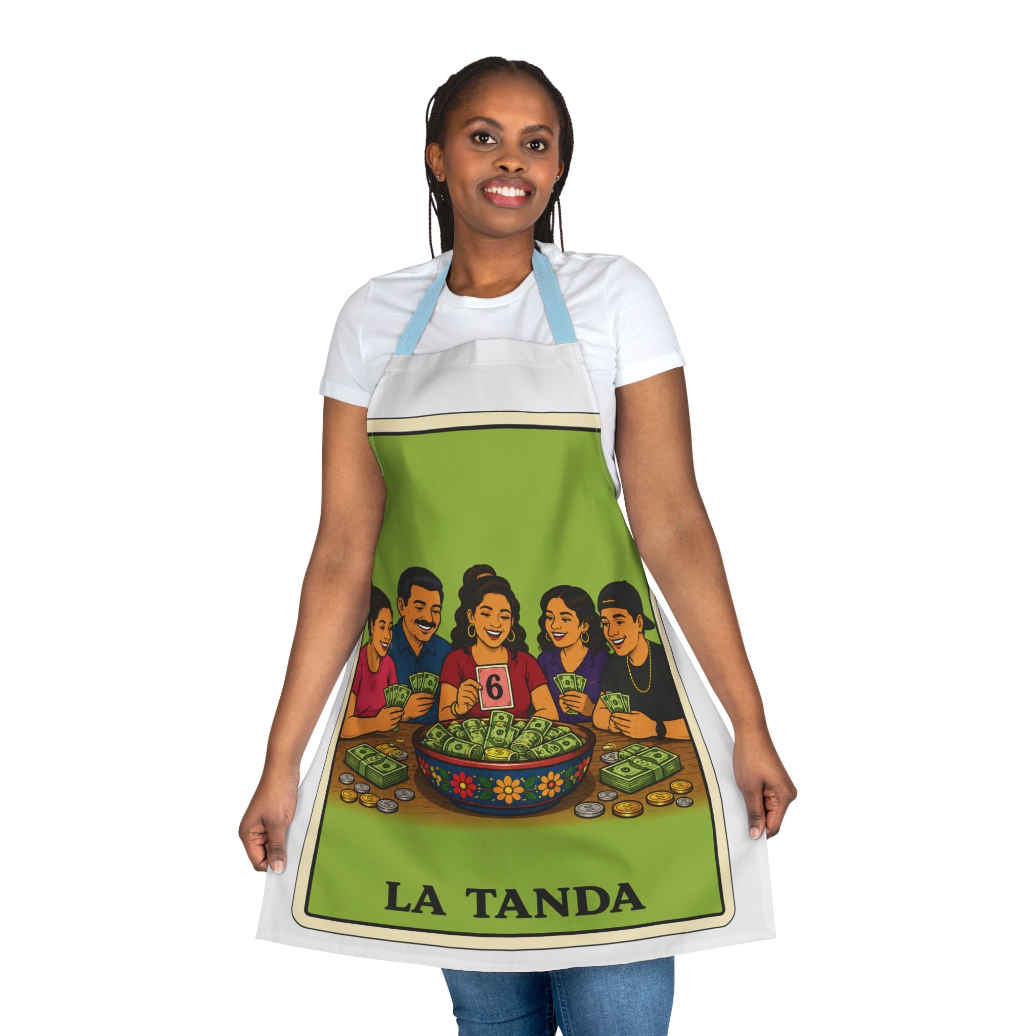 La Tanda Apron – Colorful Lotería Kitchen Apron for Family Gatherings