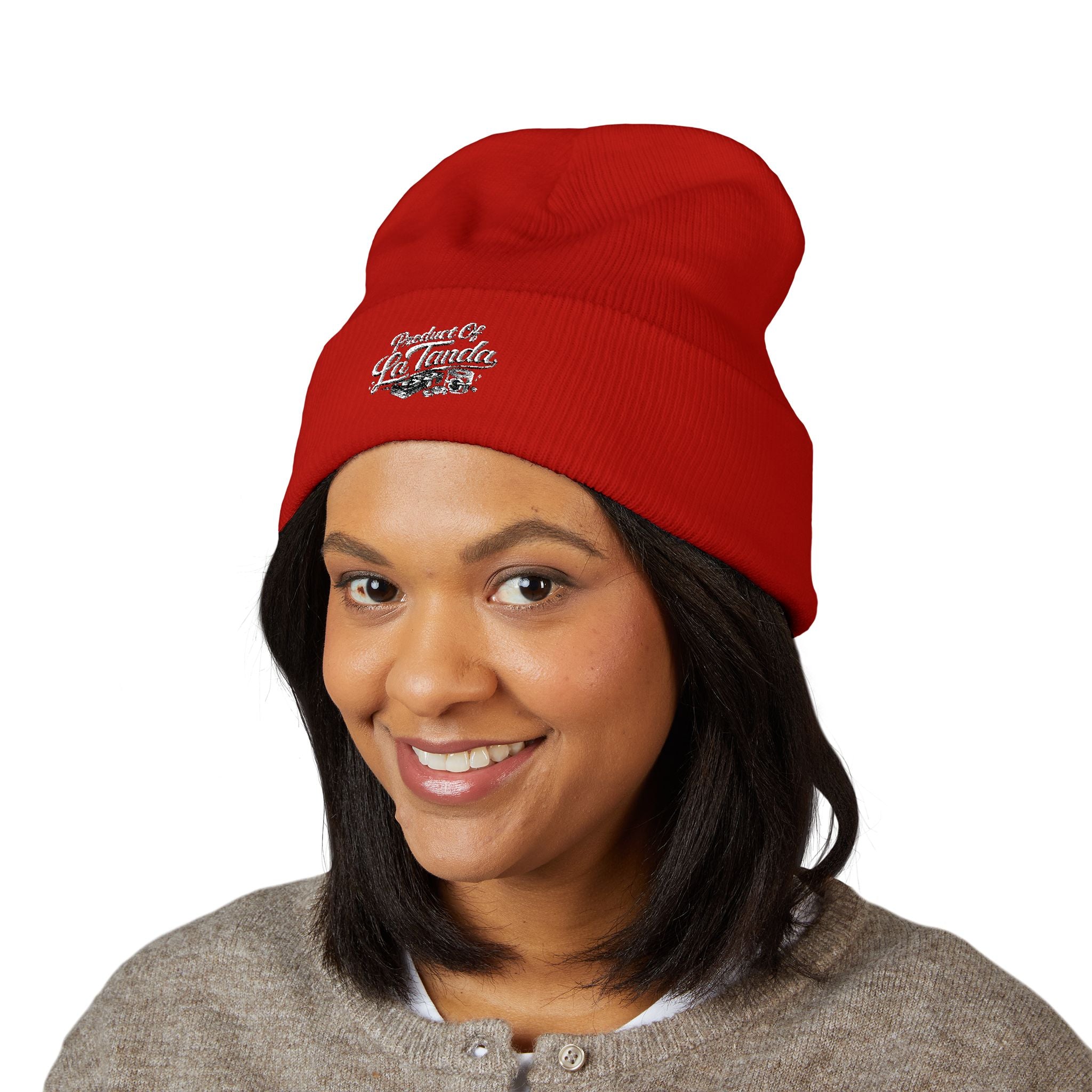 Classic Cuffed Beanie - "Product of La Tanda" Embroidered Warm Knit Hat